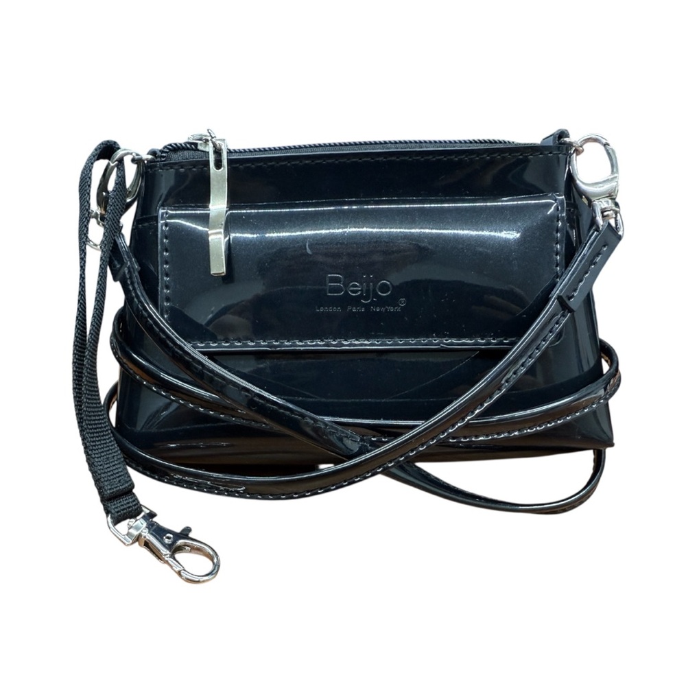 Beijo Black Patent Leather Mini Shoulder Crossbody Bag Wristlet